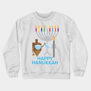 Happy Hanukkah - Spinning top and Candle with face mask Crewneck Sweatshirt